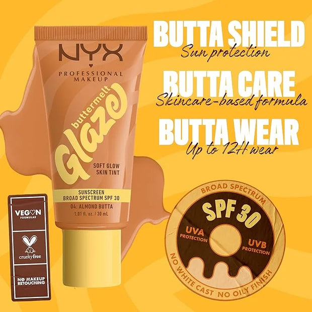 NYX PROFESSIONAL MAKEUP Buttermelt Glaze Soft Glow Skin Tint + SPF 30, Up To 12HR Wear, 04 Almond Butta - Product Image