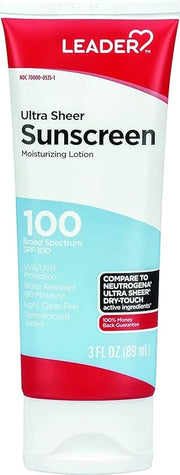 Leader Travel Sunscreen SPF 100+, Ultra Sheer Dry-Touch Water Resistant and Non-Greasy Lotion with Broad Spectrum SPF 100+...