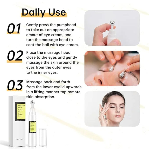 Snail Peptide Eye Cream For Moisturizing, 17 ML Snail Mucin Under Eye Cream With Niacinamide, Hyaluronic Acid For Dark Cir...