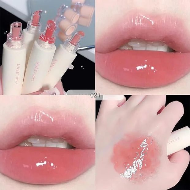 4 Colors Jelly Glossy Lip Gloss Set,Long Lasting Moisturizing Tinted Lip Balm,Plumping Water Lip Glaze, Mirror Hydrating L...