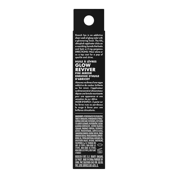 e.l.f. Glow Reviver Lip Oil, Nourishing and Hydrating with High-Shine Glimmer Finish & Sheer Wash Of Color, Minty Scent, N...