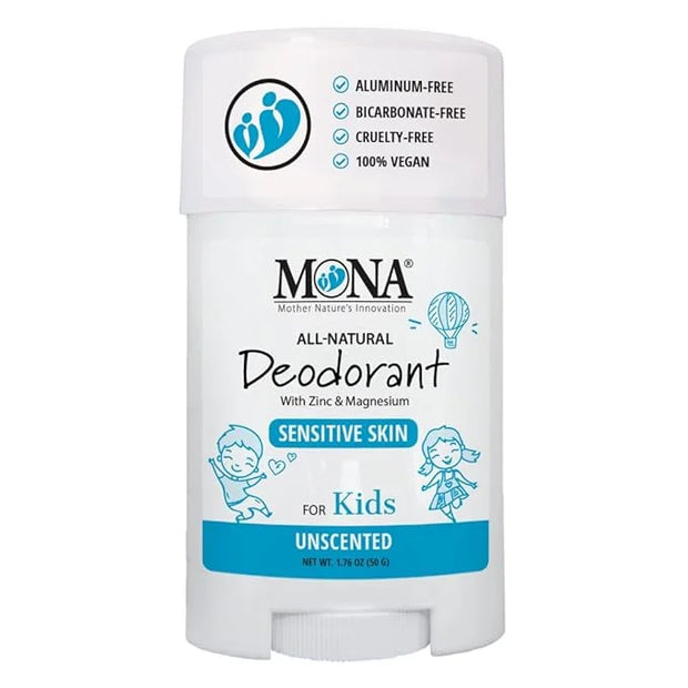 MONA UNSCENTED 100% Natural Deodorant for Kids, Preteens & Teens | Hypoallergenic & Vegan | No Baking Soda, Synthetic Scen...