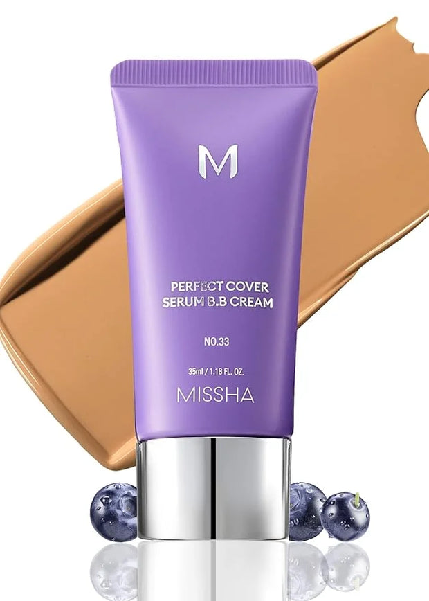 MISSHA M PERFECT COVER SERUM BB CREAM No.33 Tan -Tan with Warm Undertone, Skin Tint, Tinted Moisturizer, Skin Care Foundat...