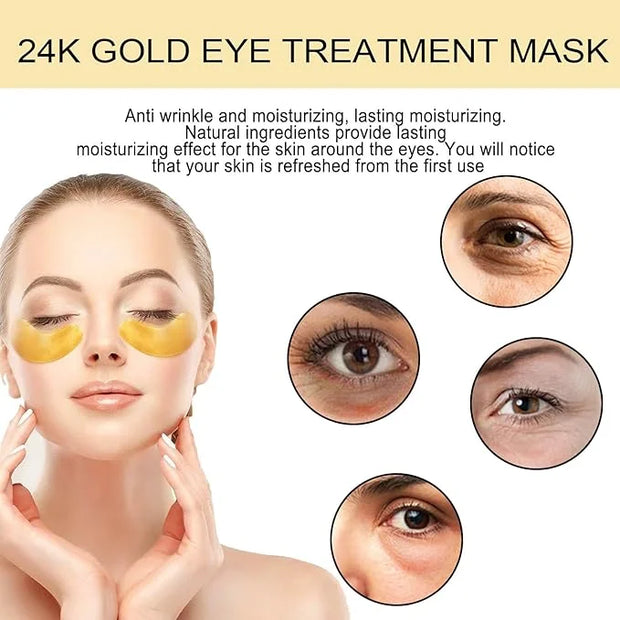 24K Gold Under Eye Patches - Hydrating Anti-Wrinkle Masks with Hyaluronic Acid, Vitamin C - Reduce Dark Circles, Puffiness...
