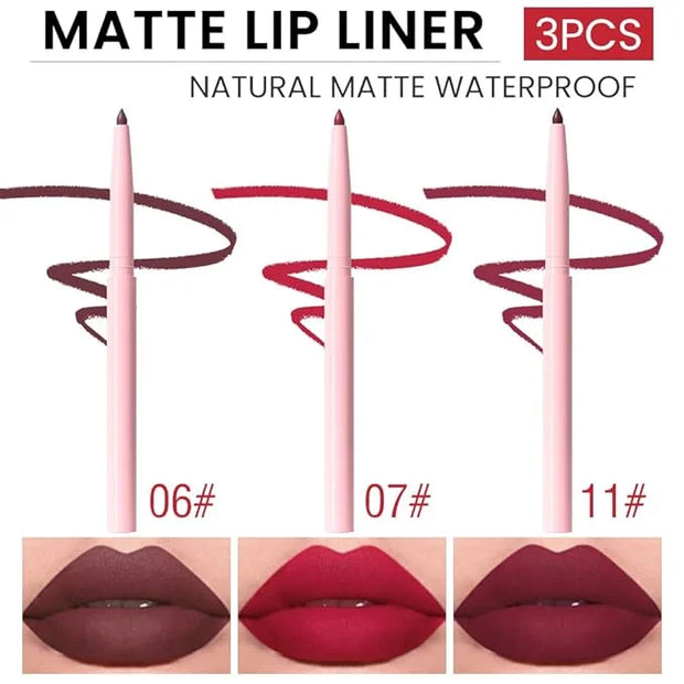 evpct 3Pcs Retractable Lip Liner Pencils Set Pack for Shaping & Sculpting Lips, Dark Mauve Maroon Purple Plum Ruby Red Cre...