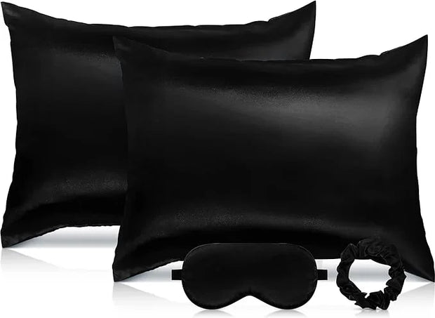 2 Pack Satin Pillowcase with Latent Zipper, Adjustable Satin Eye Mask for Sleeping and Satin Volume Scrunchie for Hair and...