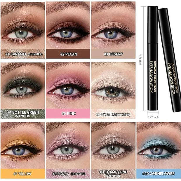 Eyeshadow Stick Waterproof Long Wear Cream Eye Shadow Pencil Single Shimmer Glitter Blendable Smokey Eyeshadow Crayon Crea...