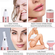 Electric Razor for Women Facial Hair Removal and 4 in 1, Bikini Trimmer Pubic Underarms Painless Nose Eyebrow Body Leg Hai...