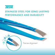 TRIM Azure Collection Slant Tip Tweezer – Precision-Ground Tips Grasp Even The Finest Hairs – Angled to Align with The Bro...