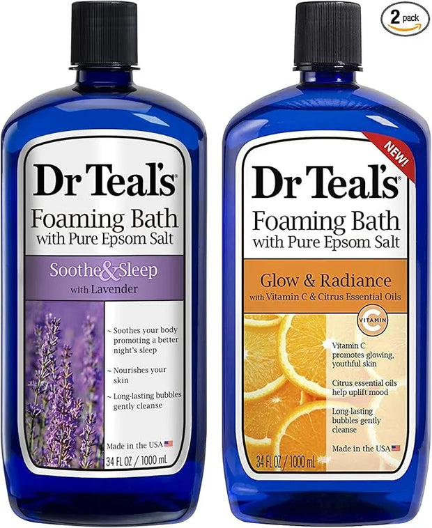 Dr. Teal's Foaming Bath Variety Gift Set (2 Pack, 34oz Ea.) - Soothe & Sleep Lavender, Glow & Radiance Vitamin C and Citru...