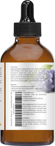 velona Grapeseed Oil 4 fl oz | 100% Pure and Natural Carrier Oil | Refined, Cold pressed | Skin, Face, Body, Hair Care | U...