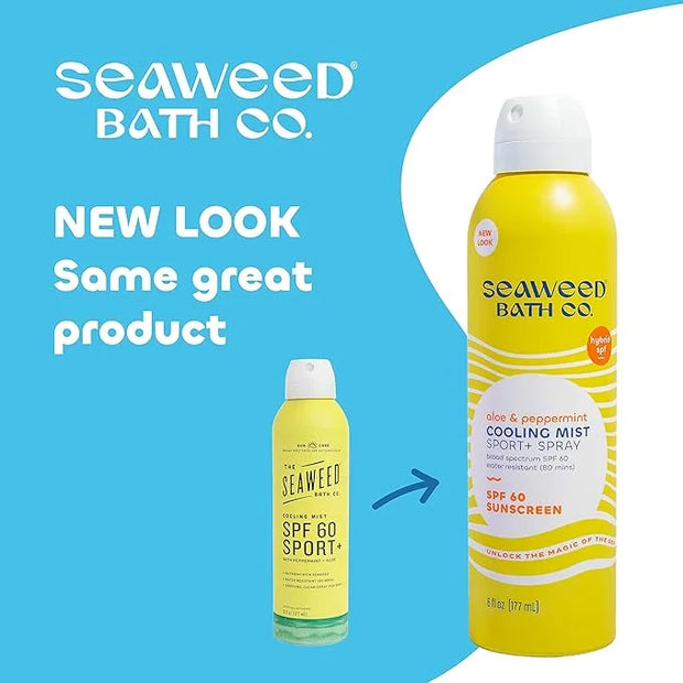 Seaweed Bath Co. Cooling Mist SPF 60 Sport Broad Spectrum Hybrid Sunscreen Spray, 6 Ounce, Sustainably Harvested Seaweed, ...