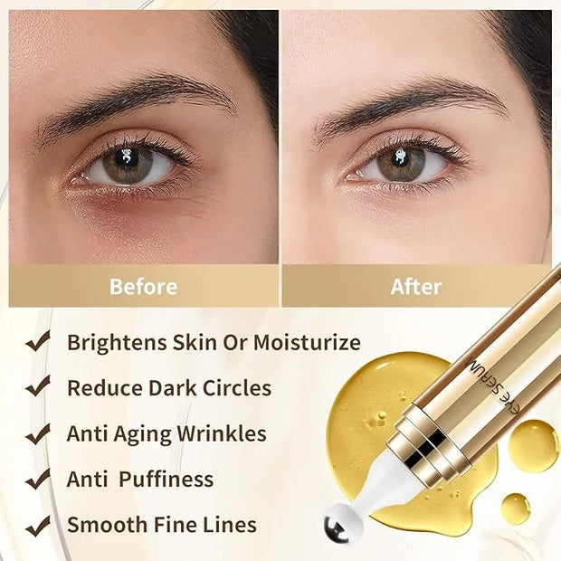 Caffeine Eye Serum, Hyaluronic Acid Under Eye Cream for Dark Circles and Puffiness, Anti Aging with 360° Massage Ball Redu...