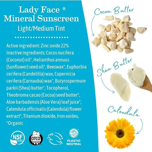 Earth Mama Lady Face® Tinted Mineral Sunscreen Stick SPF 40 Set |Contains Certified Organic Shea and Coca Butter | Foundat...