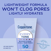 Coppertone Every Tone Sunscreen Lotion SPF 50, Lightweight, Rubs on Clear Sunscreen for All Skin Tones, Formulated with No...