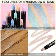 8Pcs Glitter Eye Shadow Sticks Liner Pencils Makeup Set, Desert Mocha Beige Gold Light Purple Pink Sky Dazzling Blue Geen ...