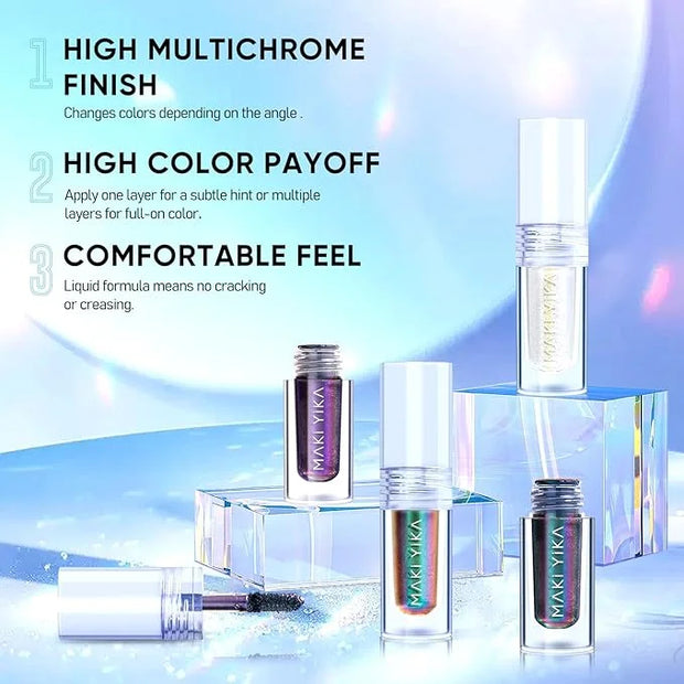 MAKI YIKA Glitter Eyeshadow Silver Multichrome Eyeshadows Long Lasting, Metallic Chameleon Eye Shadow Smudgeproof Holograp...