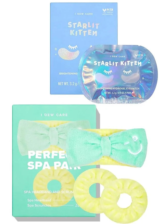 I DEW CARE Hydrogel Eye Patch - Starlit Kitten, 5 EA + Face Wash Headband & Scrunchie Set - Perfect Spa Pair, 1 Count Bund...