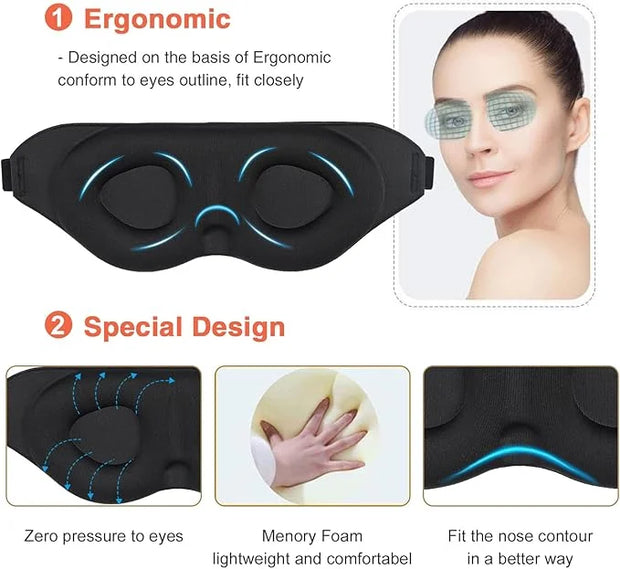 Sleep Eye Mask for Men Women 3D Contoured Cup, Concave Molded, Block Out Light, Molded Soft Comfort Eye Shade with Adjusta...