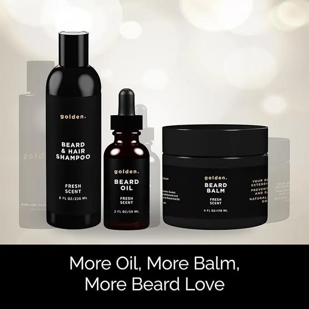 Golden Grooming Co. Everyday Beard Bundle – Complete Beard Care Set | Includes Beard Oil, Balm & Shampoo (XL, Fresh Scent)...