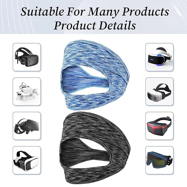2Pcs VR Face Mask, Adjustable VR Sweat Band Breathable Eye Face Cover for Most VR Devices (Black/Blue) - Product Image