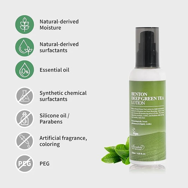 BENTON Deep Green Tea Face Moisturizer 4.05 fl.oz | Hydrating Korean Green Tea Face Lotion | Soothing & Refreshing Moistur...