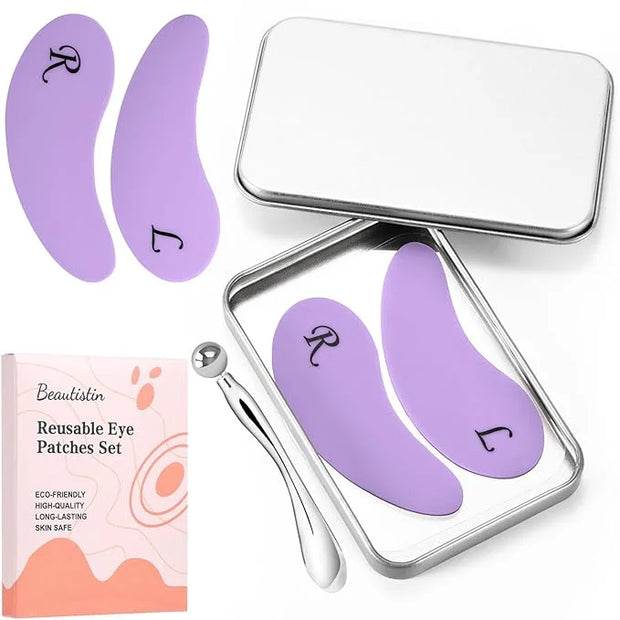 2 Pairs Reusable Under Eye Wrinkle Patches Silicone Mask, Plump Fine Lines & Wrinkles, with Metal Eye Cream Applicator, Ti...