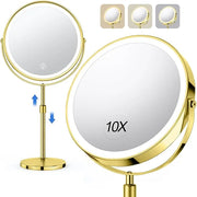 10X Large Lighted Makeup Mirror, Rechargeable 8" Height Adjustable Vanity Mirror, 1x/10x Magnifying Mirror with 3 Color, B...