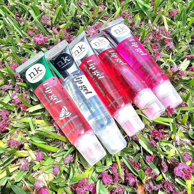 5 Pack Lip Gloss Set of Lip Gels - Clear, Watermelon, Strawberry, Cherry, and Bubble Gum Hydrating Lip Glosses with Vitami...