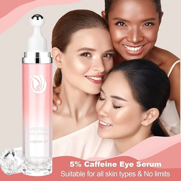 5% Caffeine Eye Serum, Cream with 360°Massage Ball for Dark Circles, Puffiness and Fine Lines, 0.5 fl.oz Under Eye Roller ...