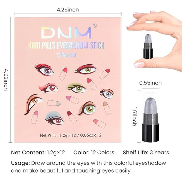 evpct 12Pcs Capsule Cream Eye Shadow Brightener Sticks Set for Eyes, Pearl White Smokey Black Gray Khaki Royal Blue Violet...