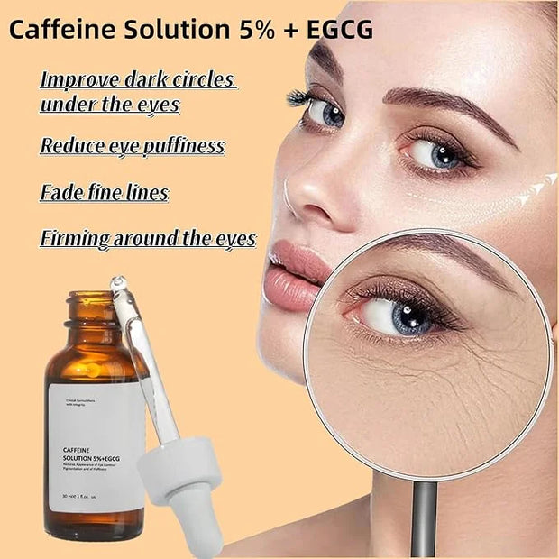 Caffeine Solution 5% + EGCG, Caffeine Eye Serum For Face, Moisturizing Under Eye Solution For Reduces Dark Circles & Puffi...