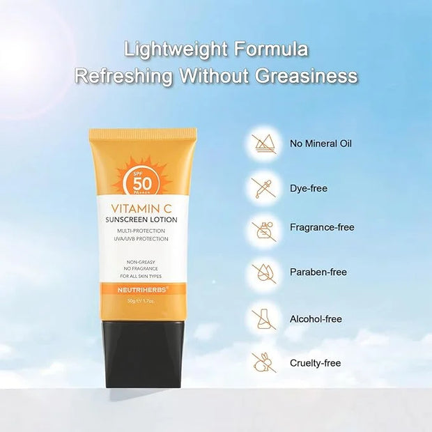 NEUTRIHERBS Sunscreen Tinted SPF 50 for Face & Body, PA++++ Sunblock Lotion, Broad Spectrum, Vitamin E and Vitamin C Face ...