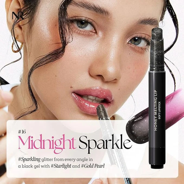Nature Republic HONEY MELTING LIP GLITTER & PLUMPING (16 MIDNIGHT SPARKLE) SOFT LIP STICK Moisturizing Gloss, Volumizing f...