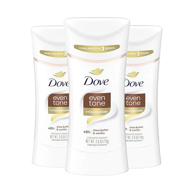 Dove Antiperspirant Deodorant Stick Even Tone Shea Butter & Vanilla Pack of 3 for 48h Odor and Sweat Protection & Skin Res...