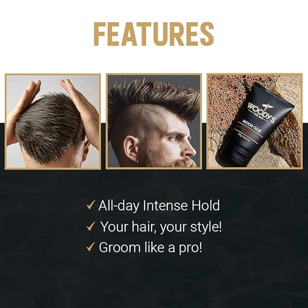 Woody's Hair Gel for Men - Extreme Hold Wood Glue Styling Gel, Long-Lasting, No Flaking, Strong Hold, 4 oz (2 Pack) - Prod...