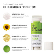 Raw Elements Organic Outdoor Sunscreen Lip Balm Rescue - SPF 30, UVA-UVB Protection, Reef-Safe, Non-Nano Zinc, Water Resis...