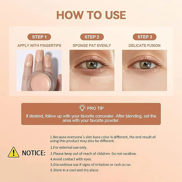 4 Colors Under Eye Brightener, Conceal & Brighten Dark Circles, Nourishing Waterproof Under Eye Cream Pot Concealer Full C...