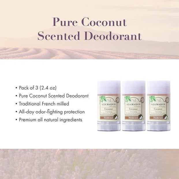 A La Maison Coconut Aluminum Free Deodorant for Women and Men - Natural Deodorant (3 Stick Bulk Pack) - Product Image