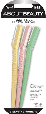 Face N Brow - 3 Beauty Groomers for Hair Removal, Ideal for Shaving, Exfoliating, Dermaplaning and Brow Shaping, Japanese ...