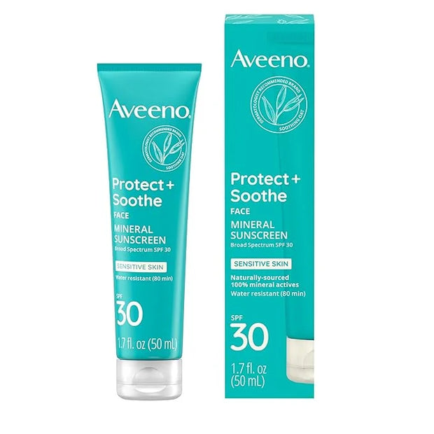 Aveeno Protect + Soothe Face Mineral Sunscreen with Broad Spectrum SPF 30 for Sensitive Skin, Lightweight & Non-Greasy Fac...
