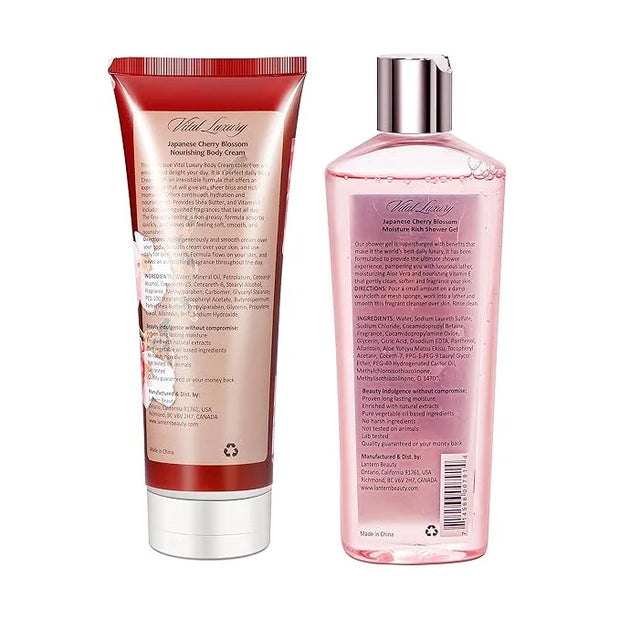 Japanese Cherry Blossom Shower Gel and Body Cream Set - Nourishing and Moisturizing Daily Skincare - 8 fl.oz / 236mL Each,...