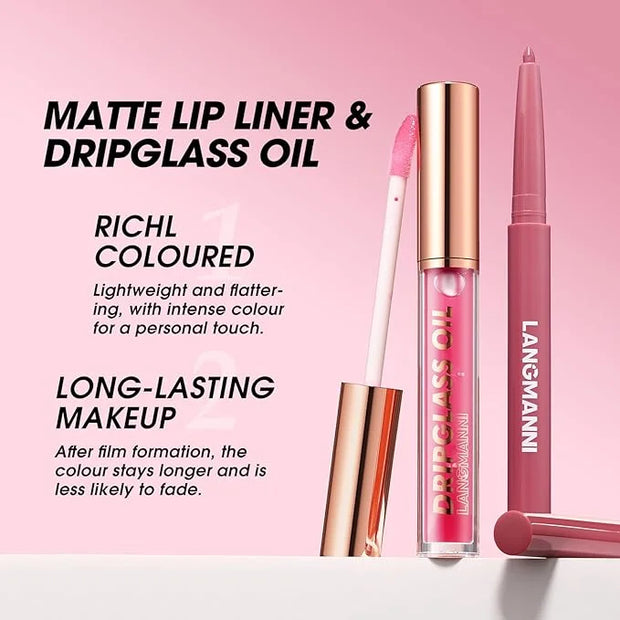 LANGMANNI 6 Matte Lip Liner With 6 Nourishing Lip Oil Lip Gloss Set, Long-Lasting And Hydrating 2 IN 1 Makeup Set, Beauty ...