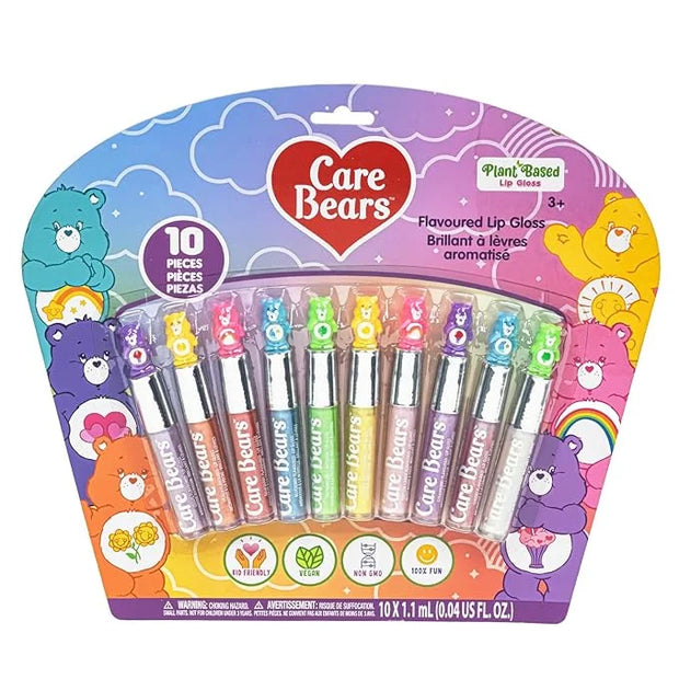 Care Bears 10 Piece Plant Based Lip Gloss, Girls Party Favors, First Makeup Set for Girl, Perfect for Parties, Sleepovers,...