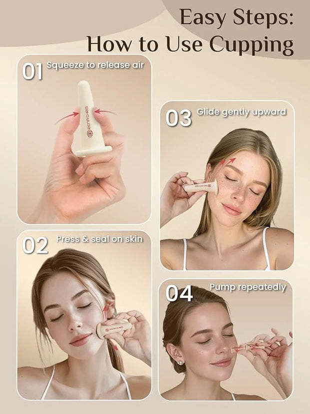 Rena Chris Facial Cupping Set & Gua Sha Facial Tool - Silicone Cupping Set & Rose Quartz Gua Sha Stone - Face Cupping Ther...