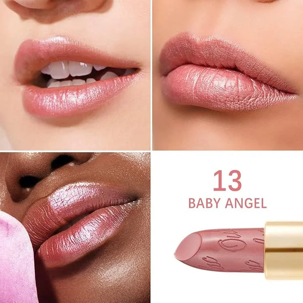 Oulac Metallic Light Pink & Sheer Lipstick Set - 2PCS Vegan Lightweight Hydrating Formula with High Impact Lip Color for F...
