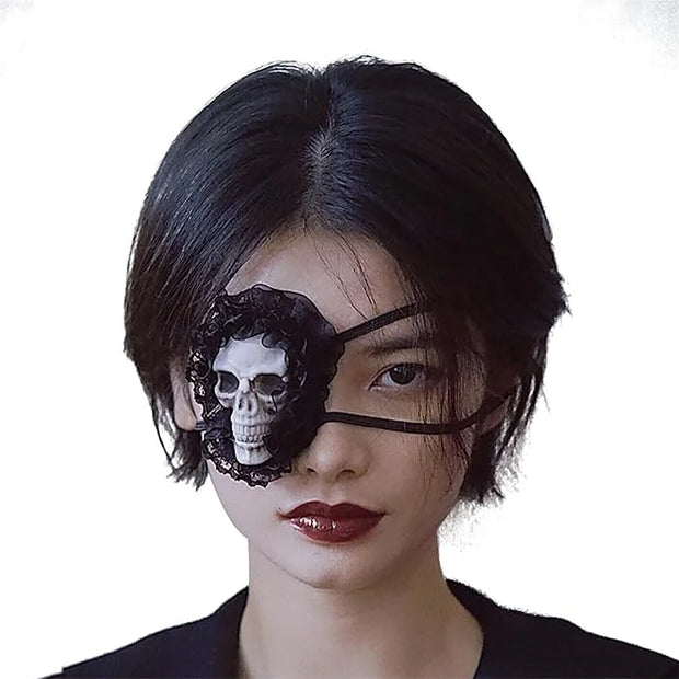 Halloween Punk Skull Eye Mask Dark Gothic Retro Skull Eye Patch Mask Lace Skeleton Single Eye Patch Prom Mask - Product Image