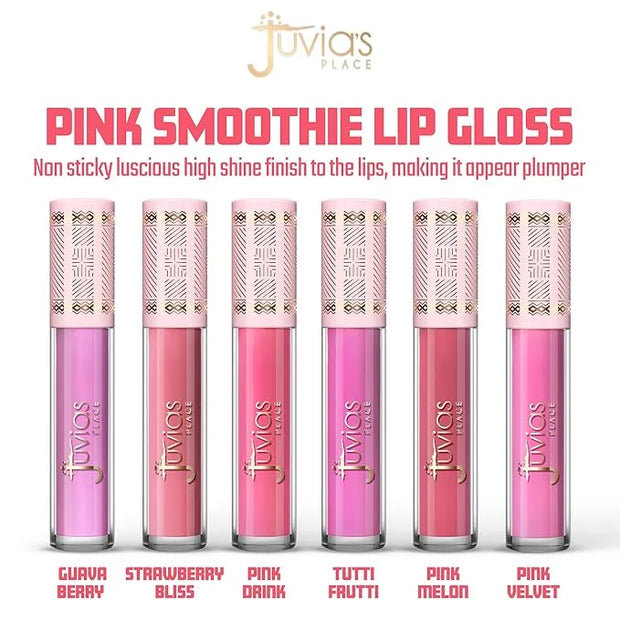 Juvia's Place Smoothie Lip Gloss Pink Drink - Hydrating Cream Lipgloss with Pink & Mauve Tones - Non Sticky Plumping Gloss...