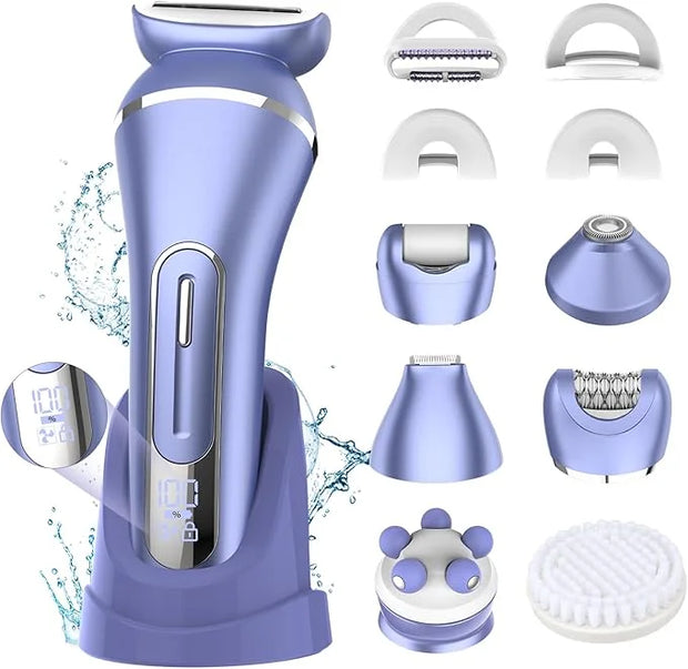 Electric Shavers for Women, 7 in 1 Hair Removal Kit with Epilator Bikini Trimmer Face Razor Body Brush Face Massager Foot ...