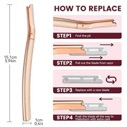 Eyebrow Razor-Face Razors for Women-Dermaplaning Tool for Face Exfoliation & Peach Fuzz with 12 Refill Blades-Facial Derma...